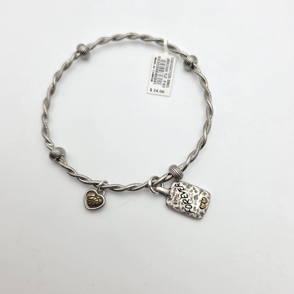 New! BRIGHTON Art &‎ Soul Daughter Charm Bracelet Bangle Silver & Gold Plated 8"